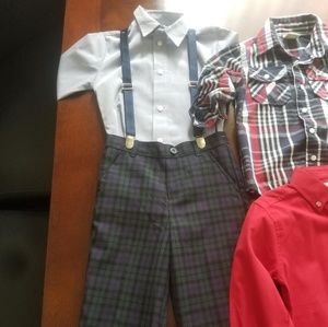 Toddler suspender outfit and 3 dress shirts